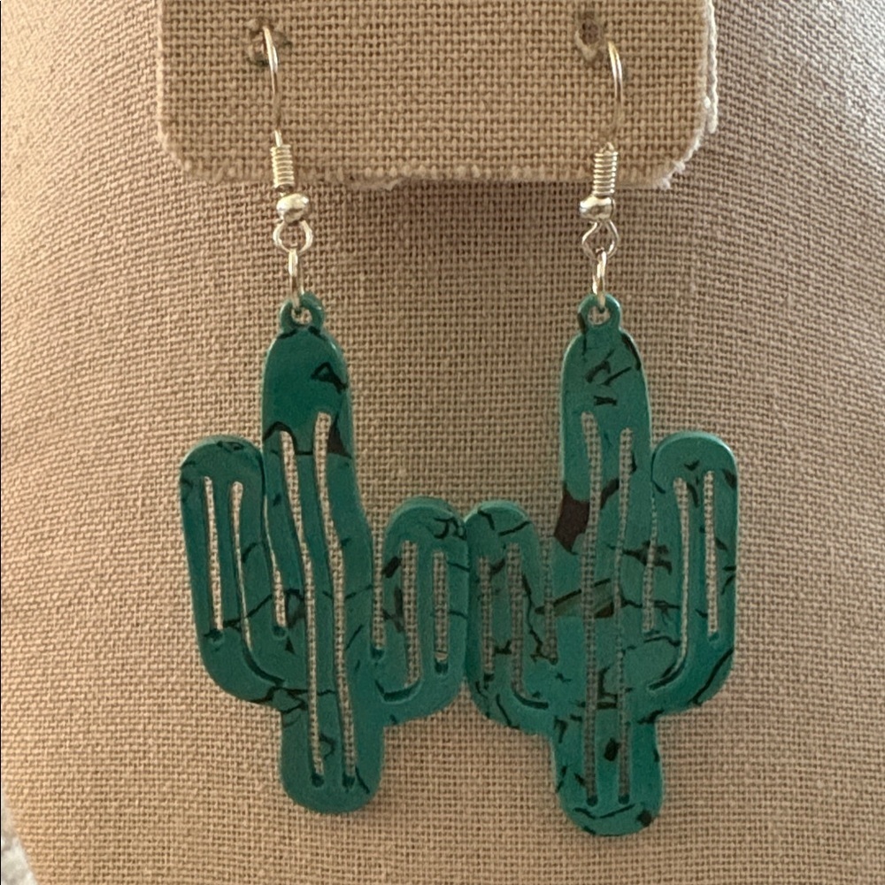Cactus Shaped Earrings in Teal
